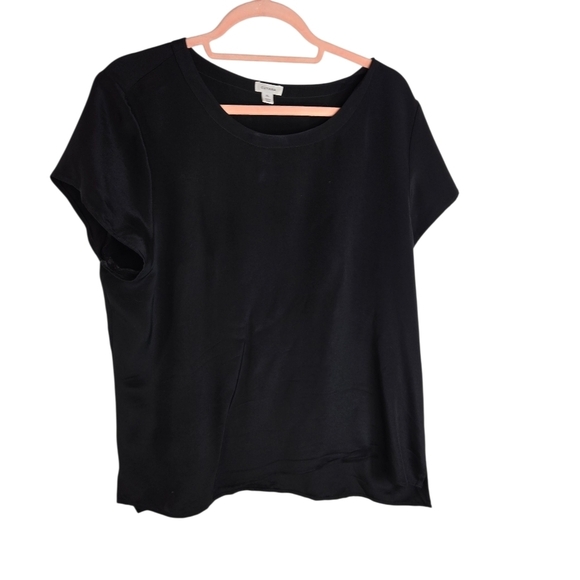 Cuyana Black Silk Short Sleeve Boxy Shirt